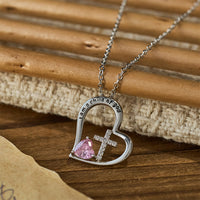 I Am a Child of God Heart Cross Necklace with Zircon Accents