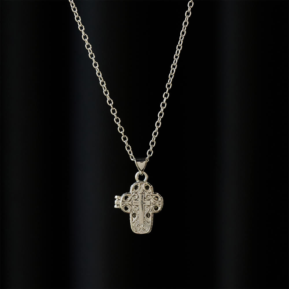 Locket Cross Necklace with Intricate Filigree