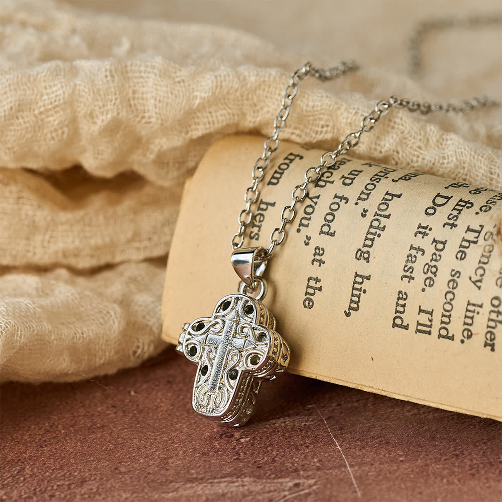 Locket Cross Necklace with Intricate Filigree