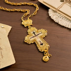Ornate Large Pectoral Crucifix Necklace with Crown Accent