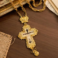 Ornate Large Pectoral Crucifix Necklace with Crown Accent