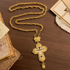 Ornate Large Pectoral Crucifix Necklace with Crown Accent