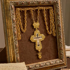 Ornate Large Pectoral Crucifix Necklace with Crown Accent