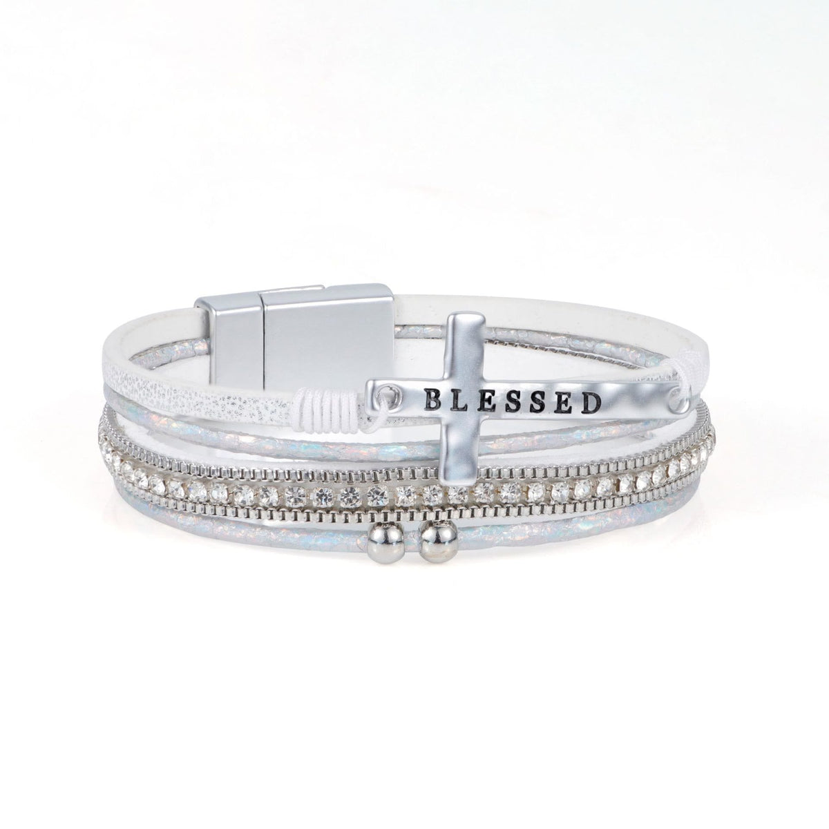 Multi-Layer BLESSED Cross Leather Bracelet with Zircon