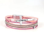 Multi-Layer BLESSED Cross Leather Bracelet with Zircon