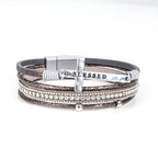 Multi-Layer BLESSED Cross Leather Bracelet with Zircon