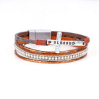 Multi-Layer BLESSED Cross Leather Bracelet with Zircon