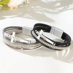 Multi-Layer BLESSED Cross Leather Bracelet with Zircon