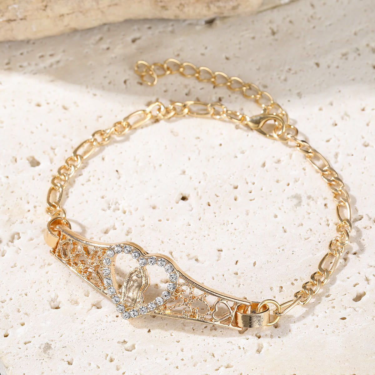 Gold Filigree Our Lady Bracelet with Zircon Halo