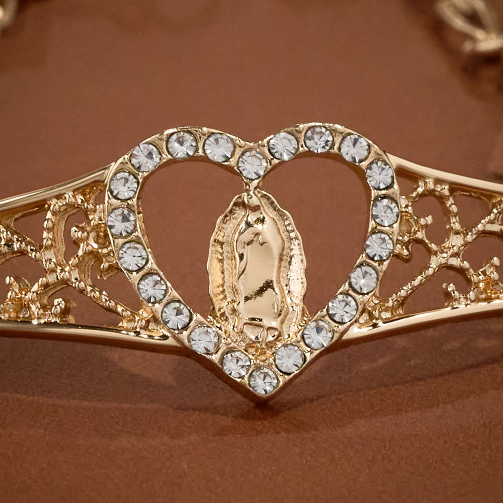 Gold Filigree Our Lady Bracelet with Zircon Halo