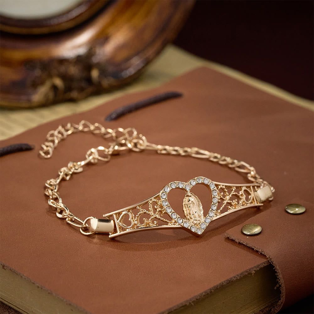 Gold Filigree Our Lady Bracelet with Zircon Halo