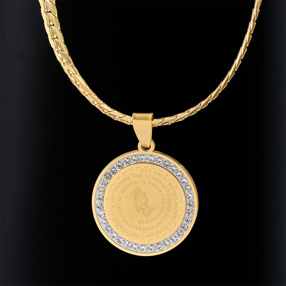 Zircon-Framed Praying Hands Scripture Necklace