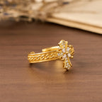 Zircon Cross Enamel Fleur-de-Lis Ring Set