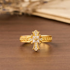 Zircon Cross Enamel Fleur-de-Lis Ring Set