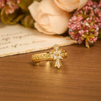 Zircon Cross Enamel Fleur-de-Lis Ring Set