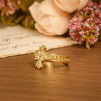 Zircon Cross Enamel Fleur-de-Lis Ring Set
