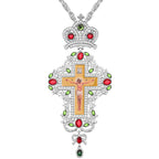 Gem-Adorned Ornate Orthodox Cross Pendant Necklace