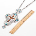Gem-Adorned Ornate Orthodox Cross Pendant Necklace