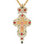 Gem-Adorned Ornate Orthodox Cross Pendant Necklace