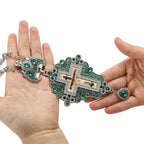 Gem-Adorned Ornate Orthodox Cross Pendant Necklace