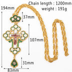 Gem-Adorned Ornate Orthodox Cross Pendant Necklace