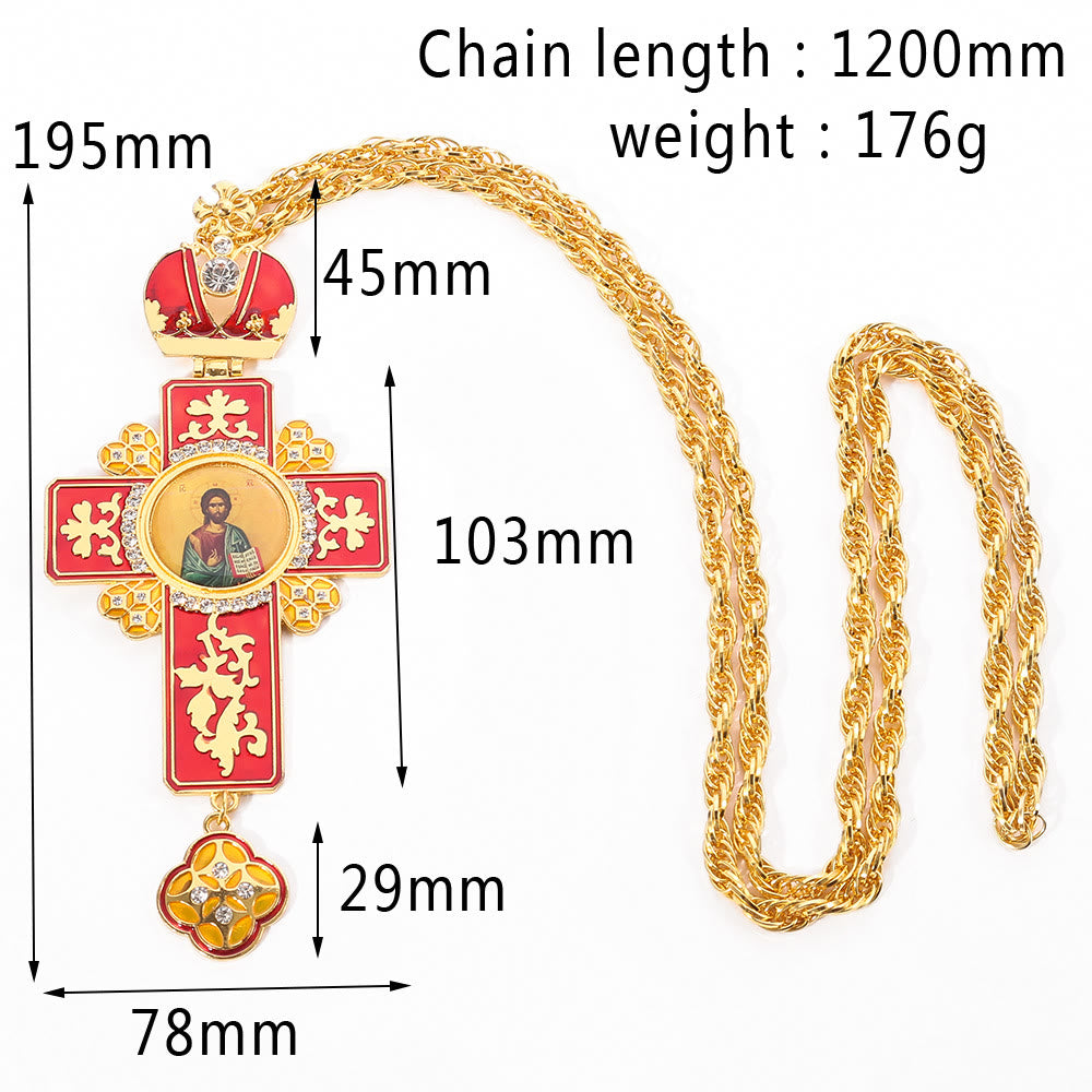 Gem-Adorned Ornate Orthodox Cross Pendant Necklace