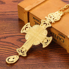 Gem-Adorned Ornate Orthodox Cross Pendant Necklace