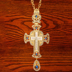 Gem-Adorned Ornate Orthodox Cross Pendant Necklace