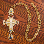 Gem-Adorned Ornate Orthodox Cross Pendant Necklace