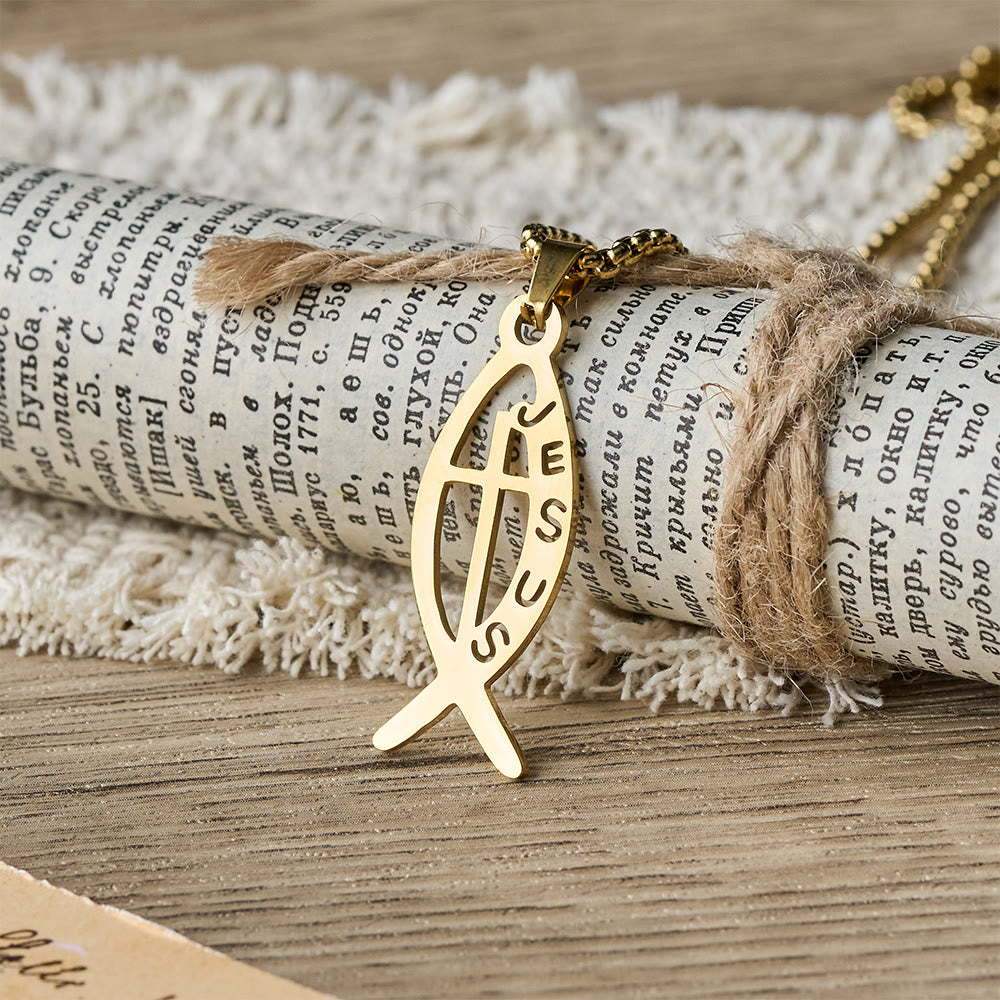 Modern Jesus Fish Ichthus Statement Necklace