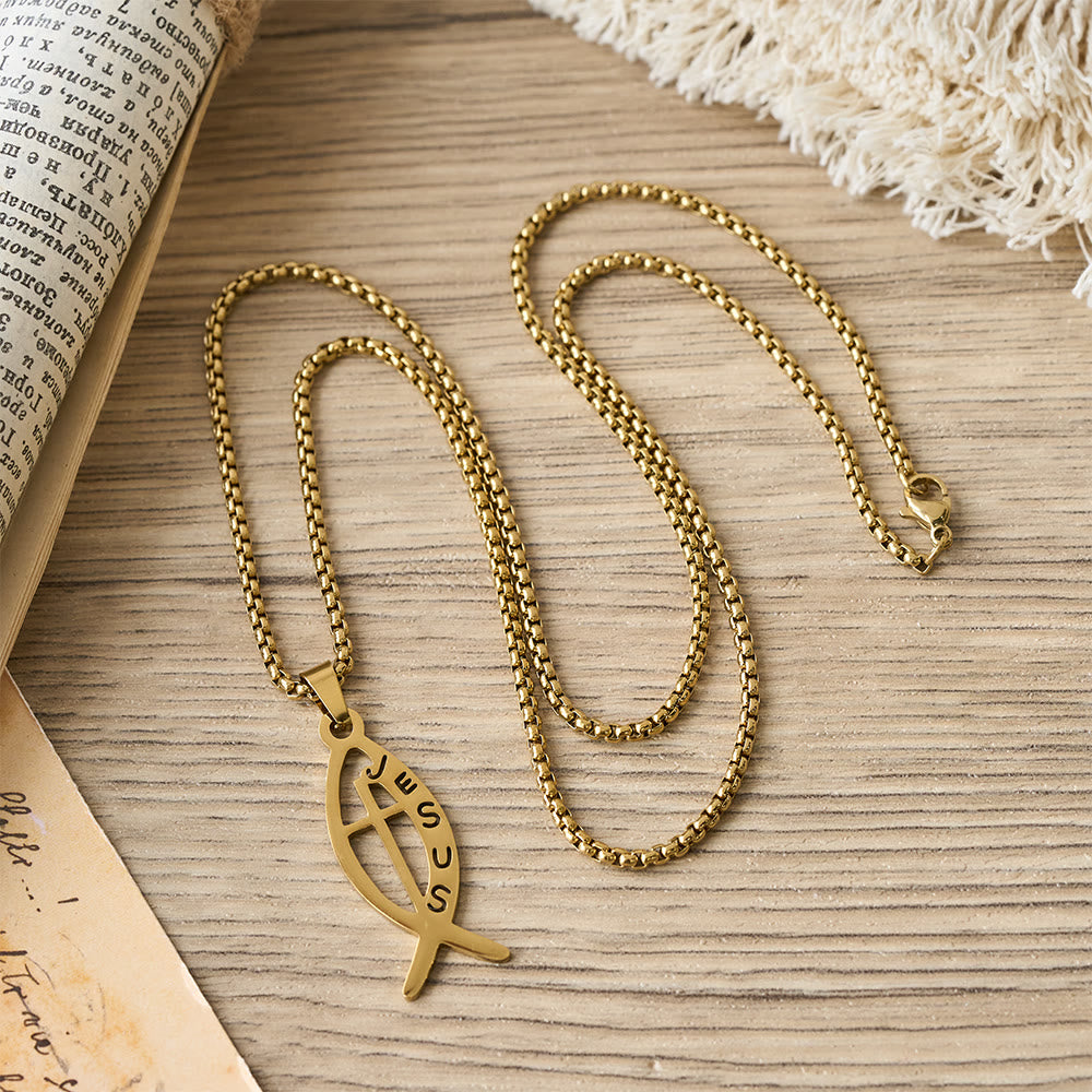 Modern Jesus Fish Ichthus Statement Necklace