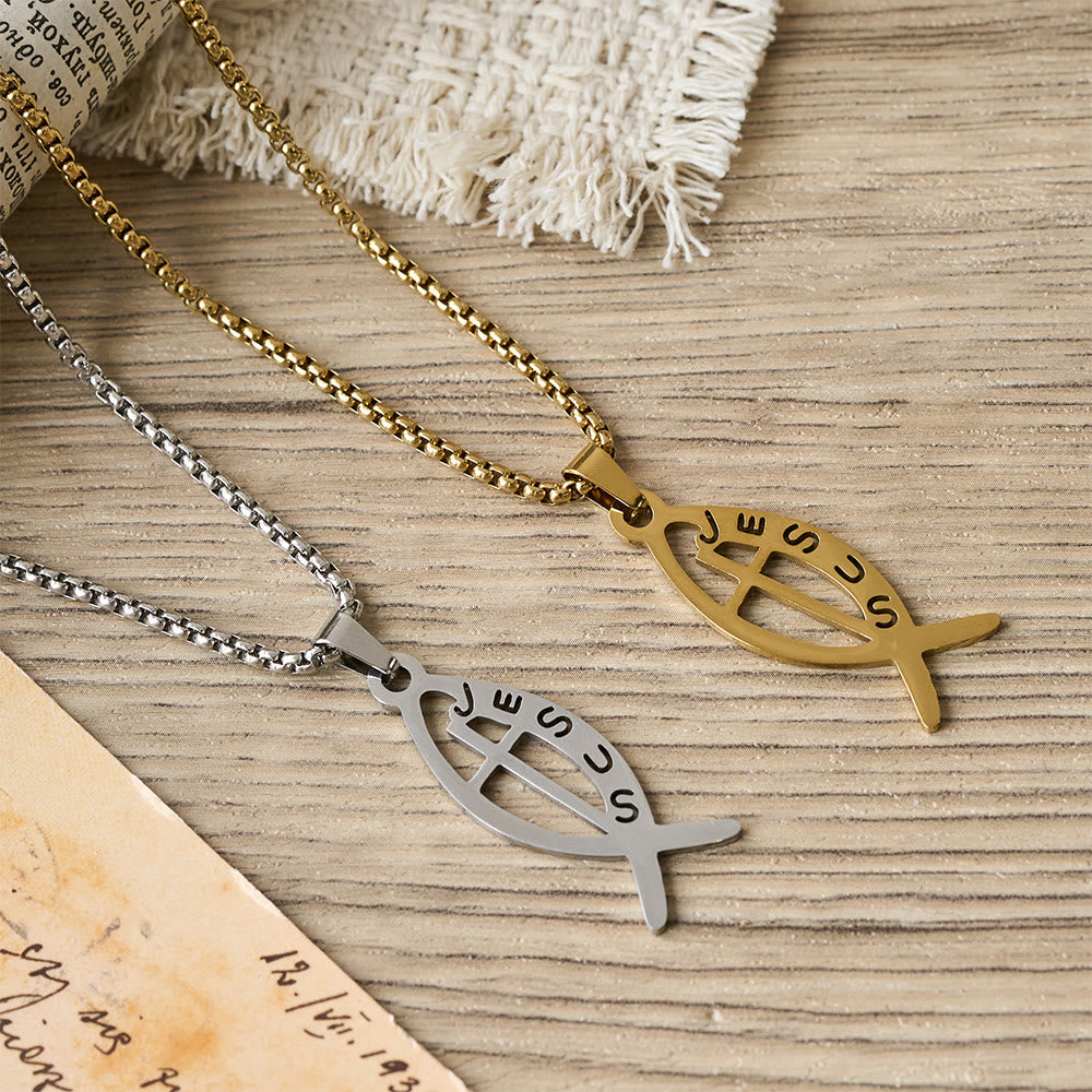 Modern Jesus Fish Ichthus Statement Necklace