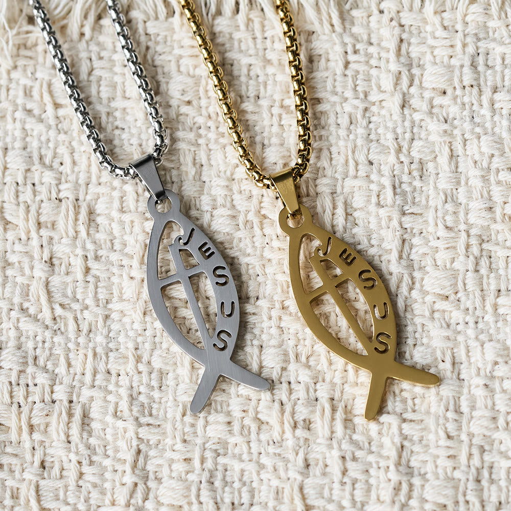 Modern Jesus Fish Ichthus Statement Necklace