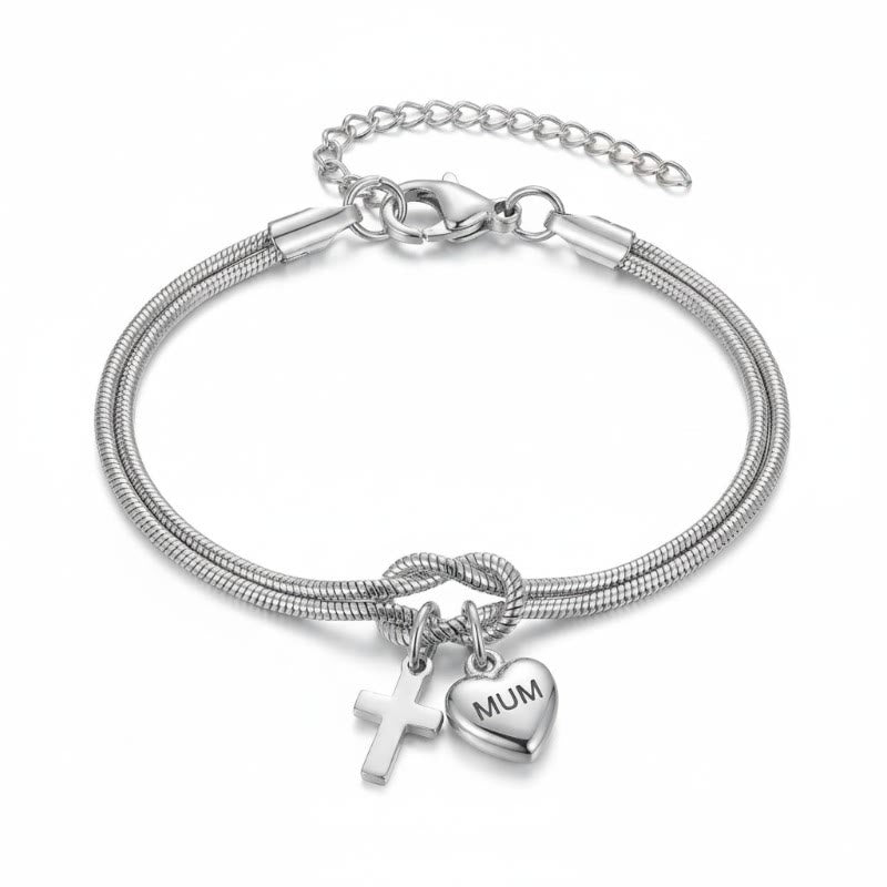 Knot of Love Cross Heart Charm Adjustable Bracelet