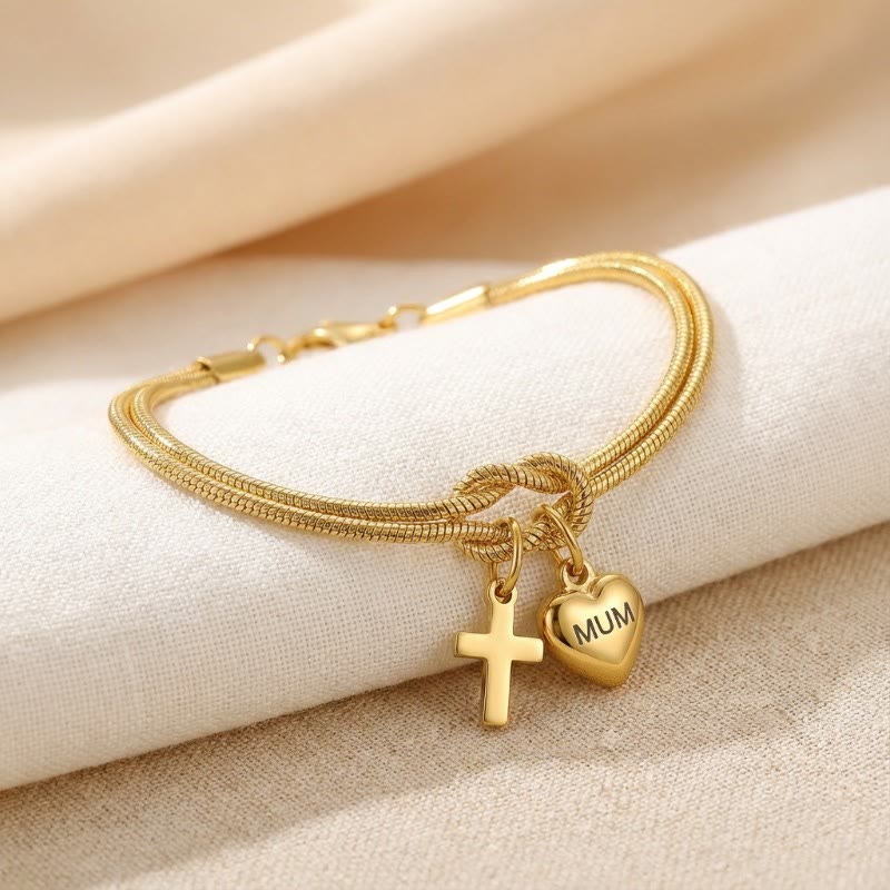Knot of Love Cross Heart Charm Adjustable Bracelet