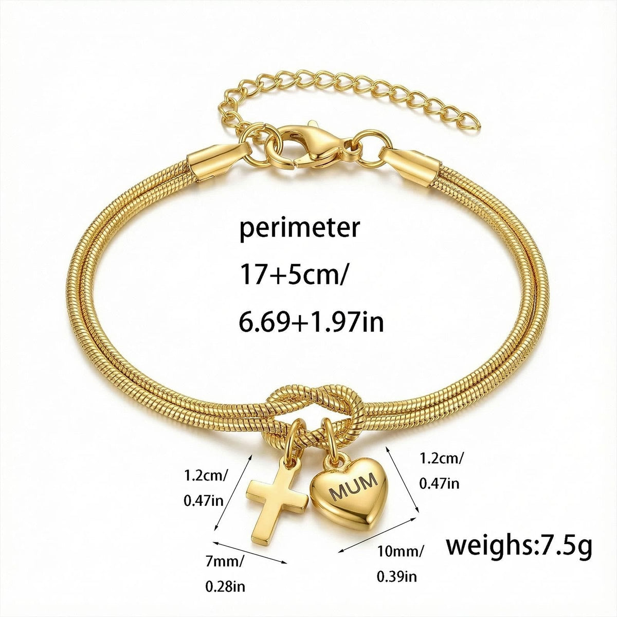 Knot of Love Cross Heart Charm Adjustable Bracelet