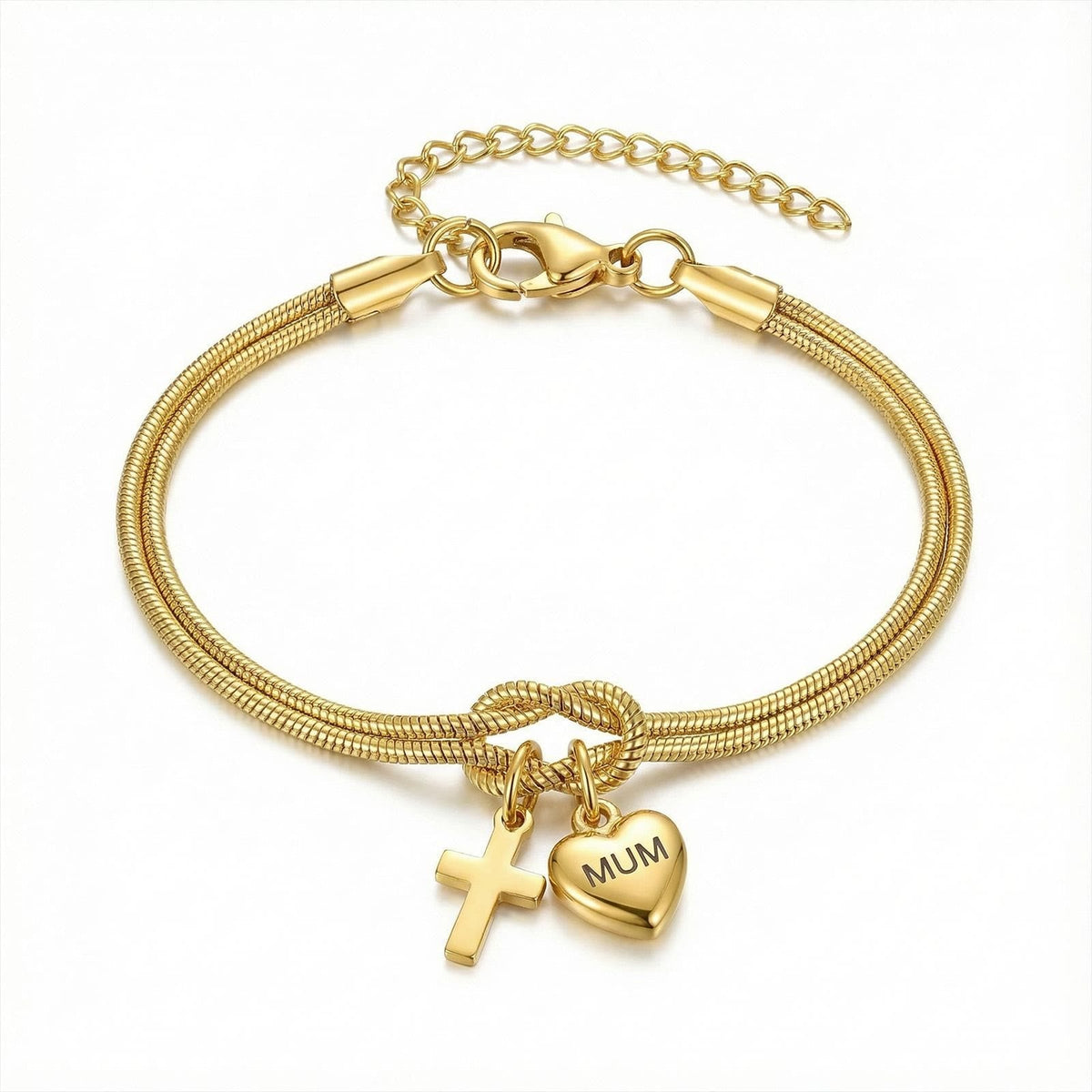 Knot of Love Cross Heart Charm Adjustable Bracelet