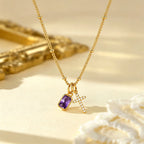 Sacred Cross & Rectangular Gem Charm Faith Necklace