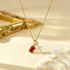 Sacred Cross & Rectangular Gem Charm Faith Necklace