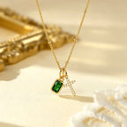 Sacred Cross & Rectangular Gem Charm Faith Necklace