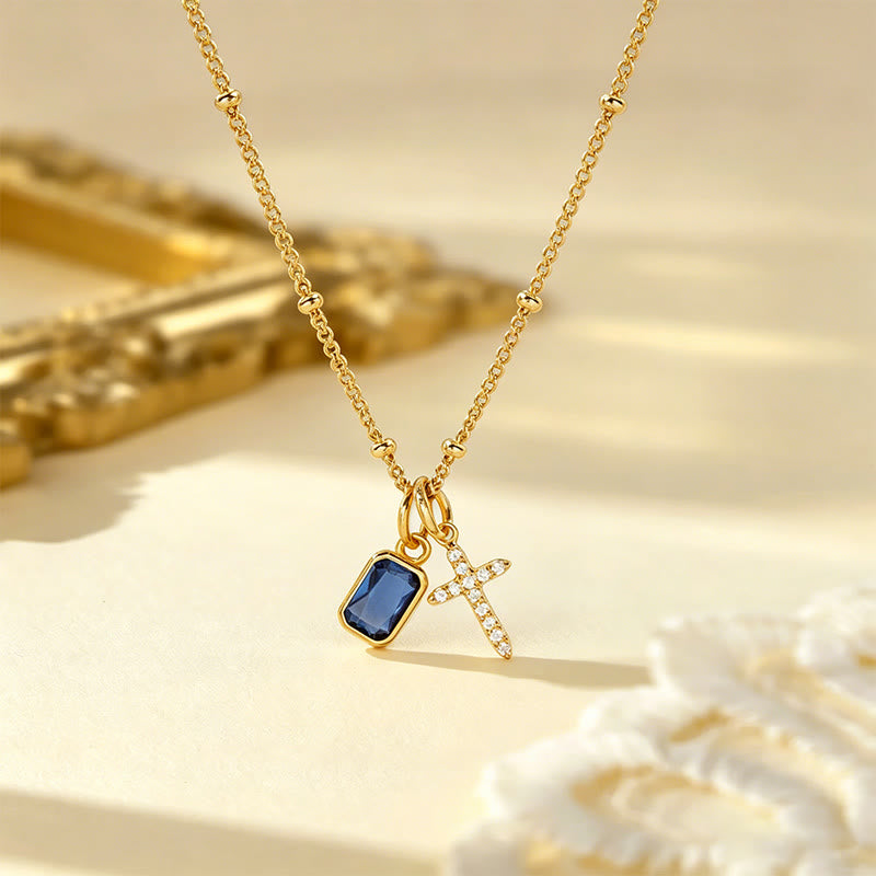 Sacred Cross & Rectangular Gem Charm Faith Necklace