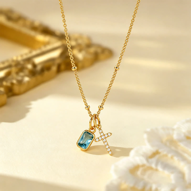 Sacred Cross & Rectangular Gem Charm Faith Necklace