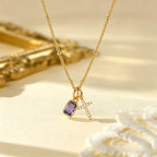 Sacred Cross & Rectangular Gem Charm Faith Necklace