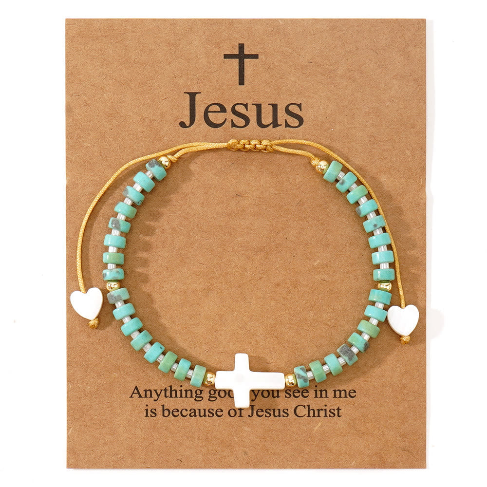 Hollow Cross Natural Stone Bead Friendship Bracelet