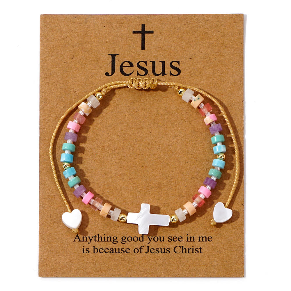 Hollow Cross Natural Stone Bead Friendship Bracelet