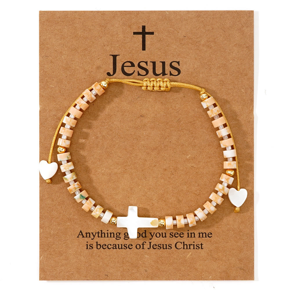 Hollow Cross Natural Stone Bead Friendship Bracelet