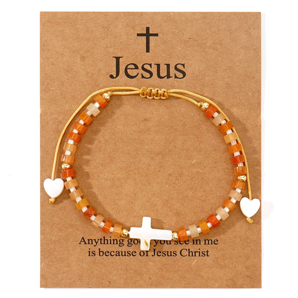 Hollow Cross Natural Stone Bead Friendship Bracelet