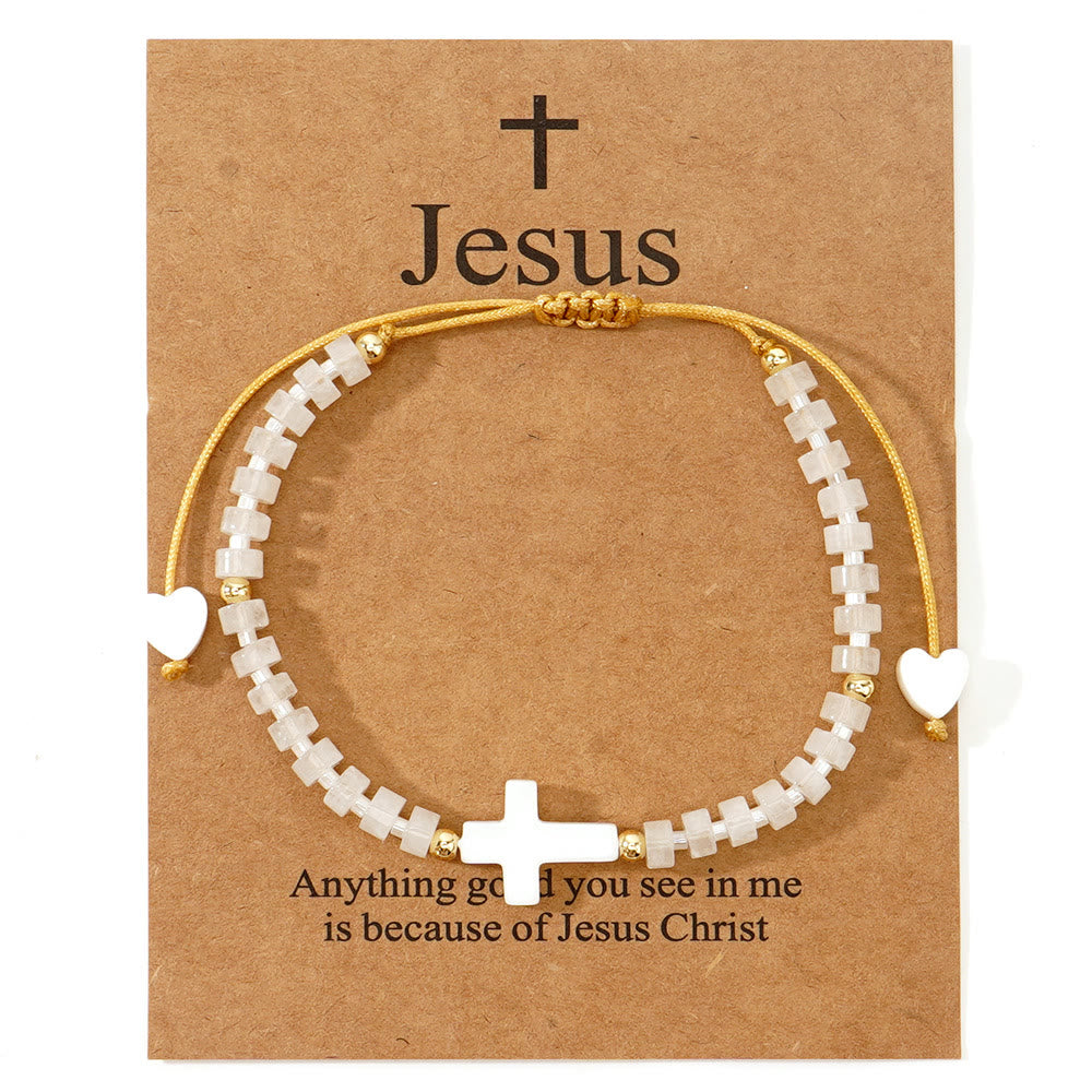 Hollow Cross Natural Stone Bead Friendship Bracelet