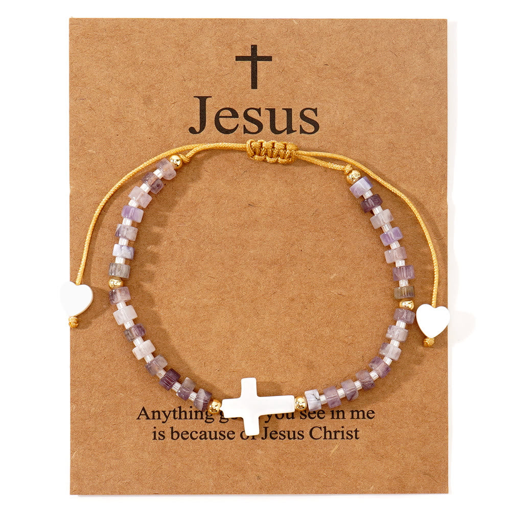 Hollow Cross Natural Stone Bead Friendship Bracelet
