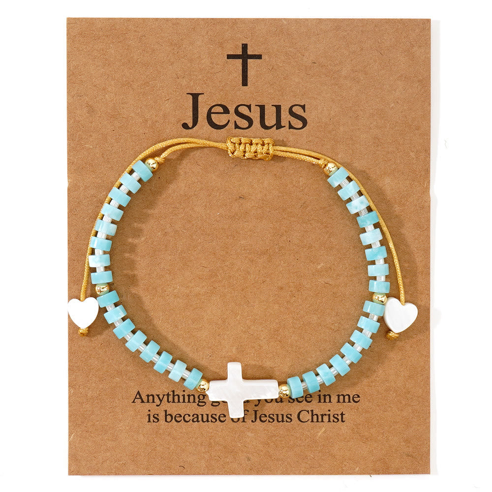 Hollow Cross Natural Stone Bead Friendship Bracelet